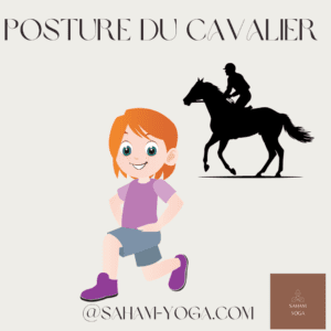 Posture du cavalier pour les enfants, une adaptation de la posture de la fente basse, avec la  représentation en dessin